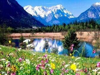Spring Mountain Landscape HD Desktop Wallpaper