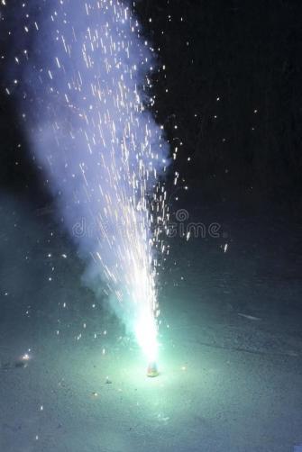 The Fire Of Cracker Explosion On Black Background Outdoors