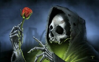 Gothic Skull Skulls Reaper Grim Roses Rose Death Skeleton Wallpaper