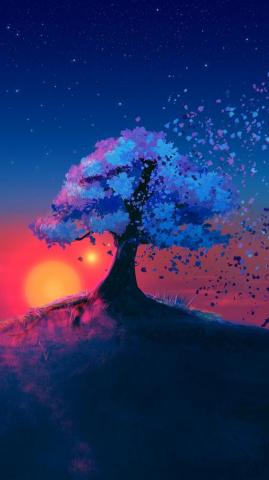 Alone Tree Mobilewallpaper Art Sunset