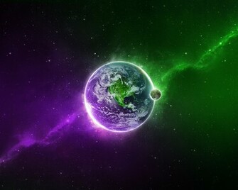 Full HD Wallpaper Green Purple Space Planets Stars Earth