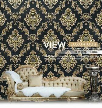 European Damascus Deep Embossed Wallpaper 3d Black Bottom Golden