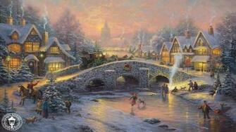 Thomas Kinkade New Year Wallpaper Painting Art Winter House HD