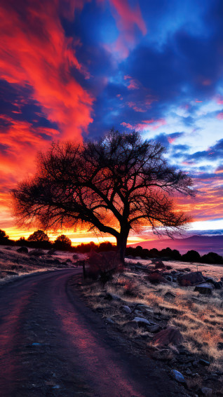 Sunset Colorful Clouds Trees Scenery 4k Wallpaper iPhone HD Phone