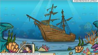 Clipart Cartoon A Man Driving Truck And Shipwreck Background