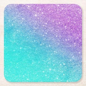 Girly Mermaid Purple Glitter Chic Turquoise Ombre Square Paper