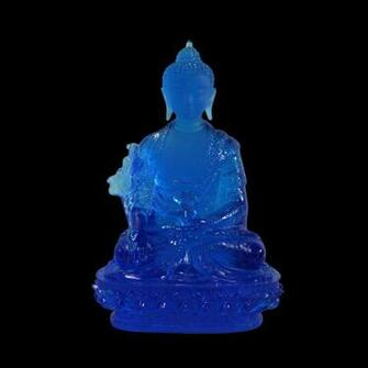 Crystal Glass Liuli Pate De Verre Blue Color Lotus Flower Buddha