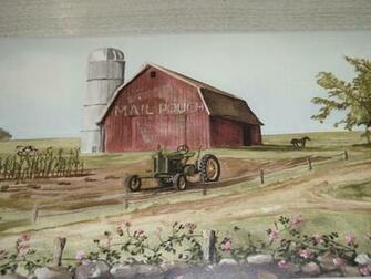 York Country Mail Pouch Barn Tractors Cows Americana Flag Wallpaper