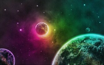 Green Outer Space Planets Purple Earth Wallpaper