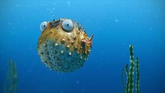 Sea Bubbles Spikes Eye Ball Fish Ocean Underwater Wallpaper Background
