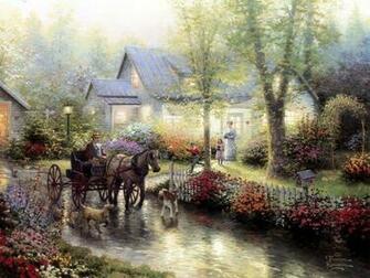 Heartwaming Victorian Home Thomas Kinkade Paintings Wallpaper