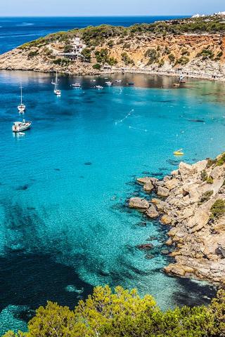 Desktop Wallpaper Spain Ibiza Rock Nature Ships Coast