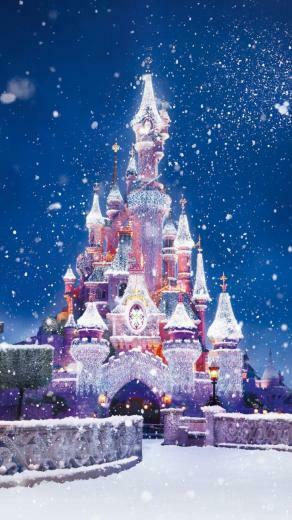 Disney Castle Christmas Lights Snow Android Wallpaper