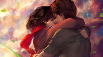 Couple Kissing And Hugging Painted Picture Wallpaper