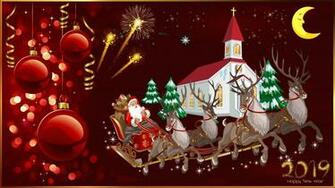Happy New Year Merry Christmas Greeting Card Santa