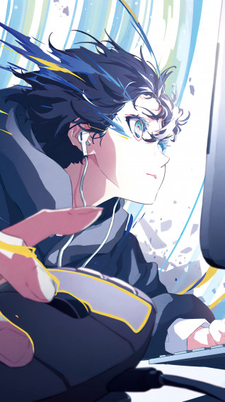 Anime Boy Gamer Playing Computer Art 4k Phone iPhone Wallpaper 4590b