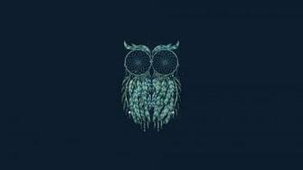 Wallpaper Dreamcatcher Owl Minimalism Blue Background