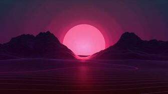 Sun In Retro Wave Mountains Wallpaper HD Artist 4k