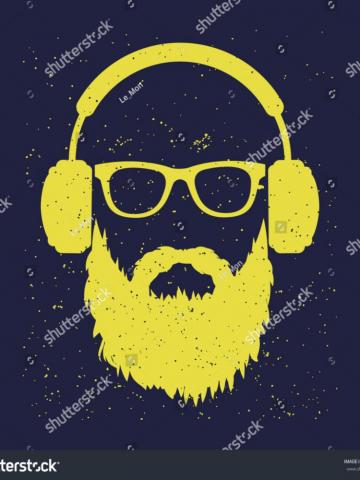 Man Beard Wearing Glasses Headphones Tshirt Stock