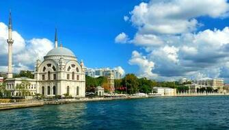 Beautiful Bosphorus Sea City Buildings Muslims Dolmabahce