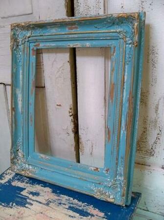 Large Heavy Wood Frame Beachy Blue Distressed Shabby Chic Wall Decor