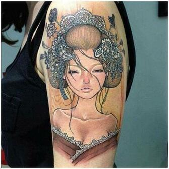 Pin Up Geisha Upperarm Tattoo Small By Mekhi Mercer