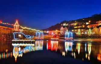 Wallpaper Lights England New Year Christmas Cornwall