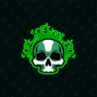 Skulls On Fire Green Wallpaper