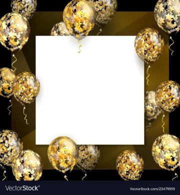 Balloon With Golden Stars On Square Realistic Frame Vector Eps