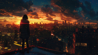 Anime Girl Watching Metropolitan Moments Wallpaper HD 4k Image