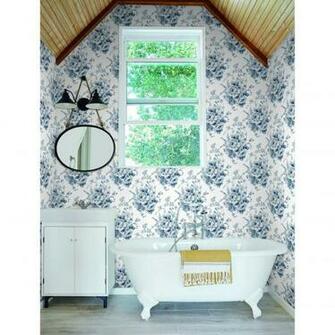 Shop Millbrae Heritage Rose Navy White Wallpaper Overstock