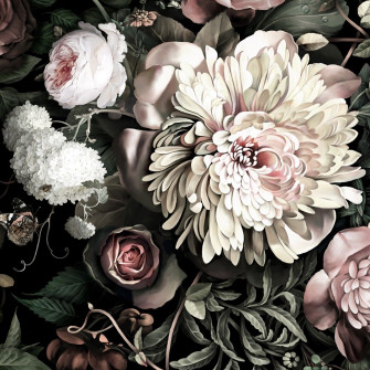Dark Floral Ii Black Saturated Wallpaper