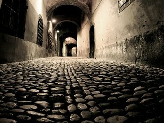 Stone Paving Old Street Night Lighting HD Wallpaper Nature