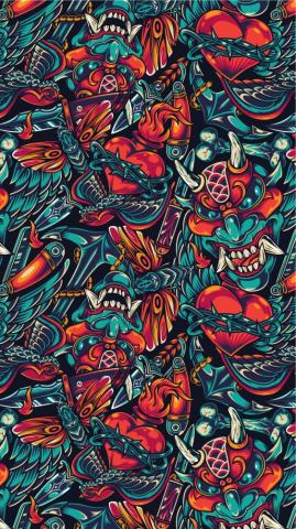 Retro Tattoo Seamless Patterns Set Tattoos Graffiti