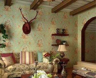 American Country Style Living Room With Wallpaper New Home