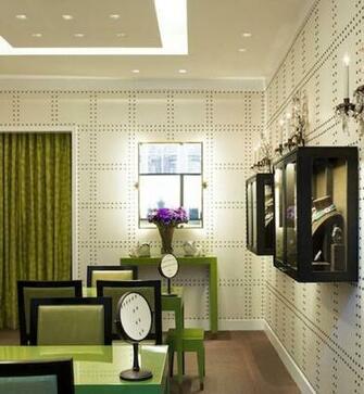 Green Retail Interior With Rivets Wallcovering By Phillip Jeffries