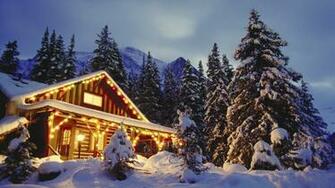Wooden Cabins In The Snowy Mountains Wallpaper Wide HD