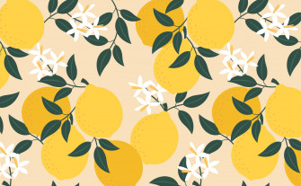 Cheerful Lemon Fruit And White Blossom Pattern Wallpaper For Walls