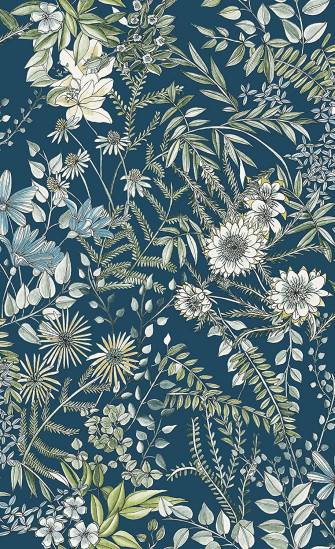 Navy Floral Wallpaper