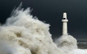 Architecture Buildings Lighthouse Ocean Sea Waves Storm Sky Nature