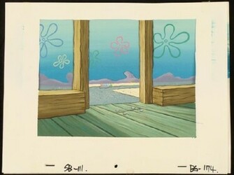 Flower Clouds Spongebob Production Background Original Lot