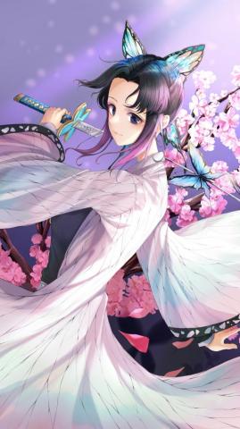 Shinobu Beautiful Anime Girl Kimetsu No Yaiba Phone HD