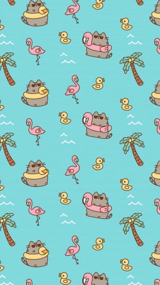Summer Time iPhone With Cat On Floatie Wallpaper