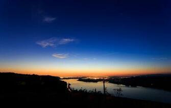 Wallpaper River Dawn Silhouette Bank Portland Columbia