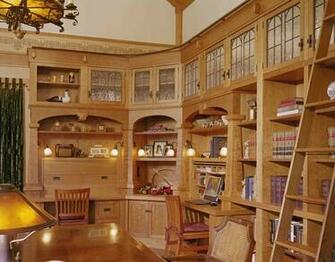 Custom Cherry Library Wallpaper Leaded Glass Cabinet Doors Rolling