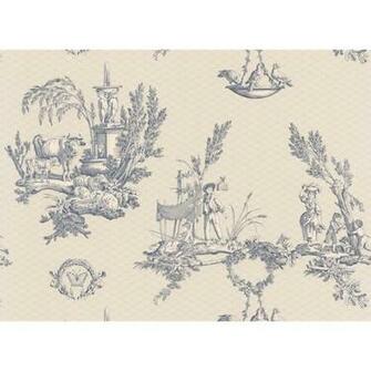 Brewster Blue Vintage Toile Scenic Wallpaper