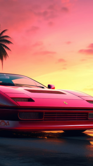 Sports Car Sunset Palm Trees 4k Wallpaper iPhone HD Phone 7181l