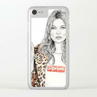 Kate Moss Supreme Leopard Print Portrait Clear iPhone Case By