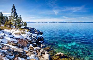 Usa Lake Coast Winter Scenery Sky Trees Nevada Tahoe Nature