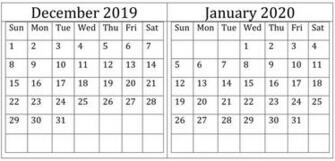 December January Calendar Excel Word Printable